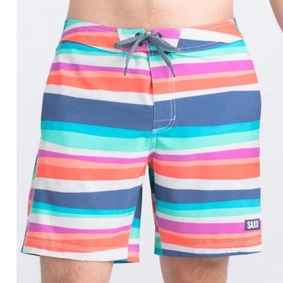 SAXX Swim Trunks Multicolor Striped Board Shorts Betawave Quick Dry Size 34 NWT - Picture 2 of 15